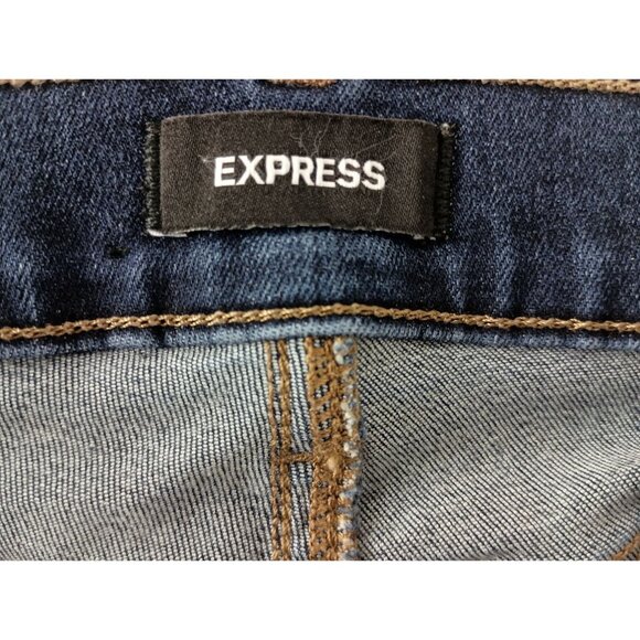 Women's Express Dark Blue Distressed Skinny Jeans Sz.2L Mid Rise - Picture 4 of 9